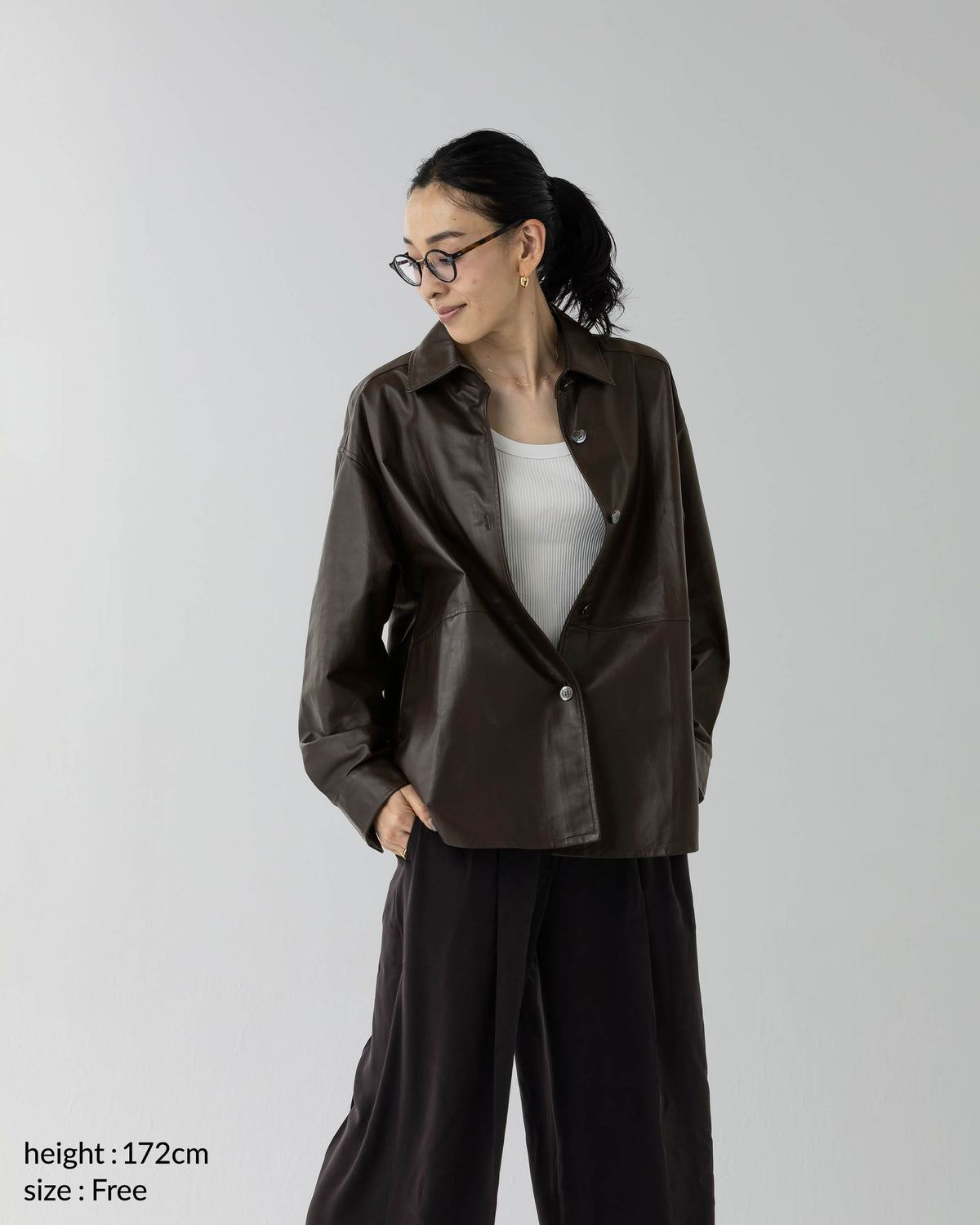 【予約商品】OLGA（オルガ） ナッパシルク レザーシャツ / ダークブラウン