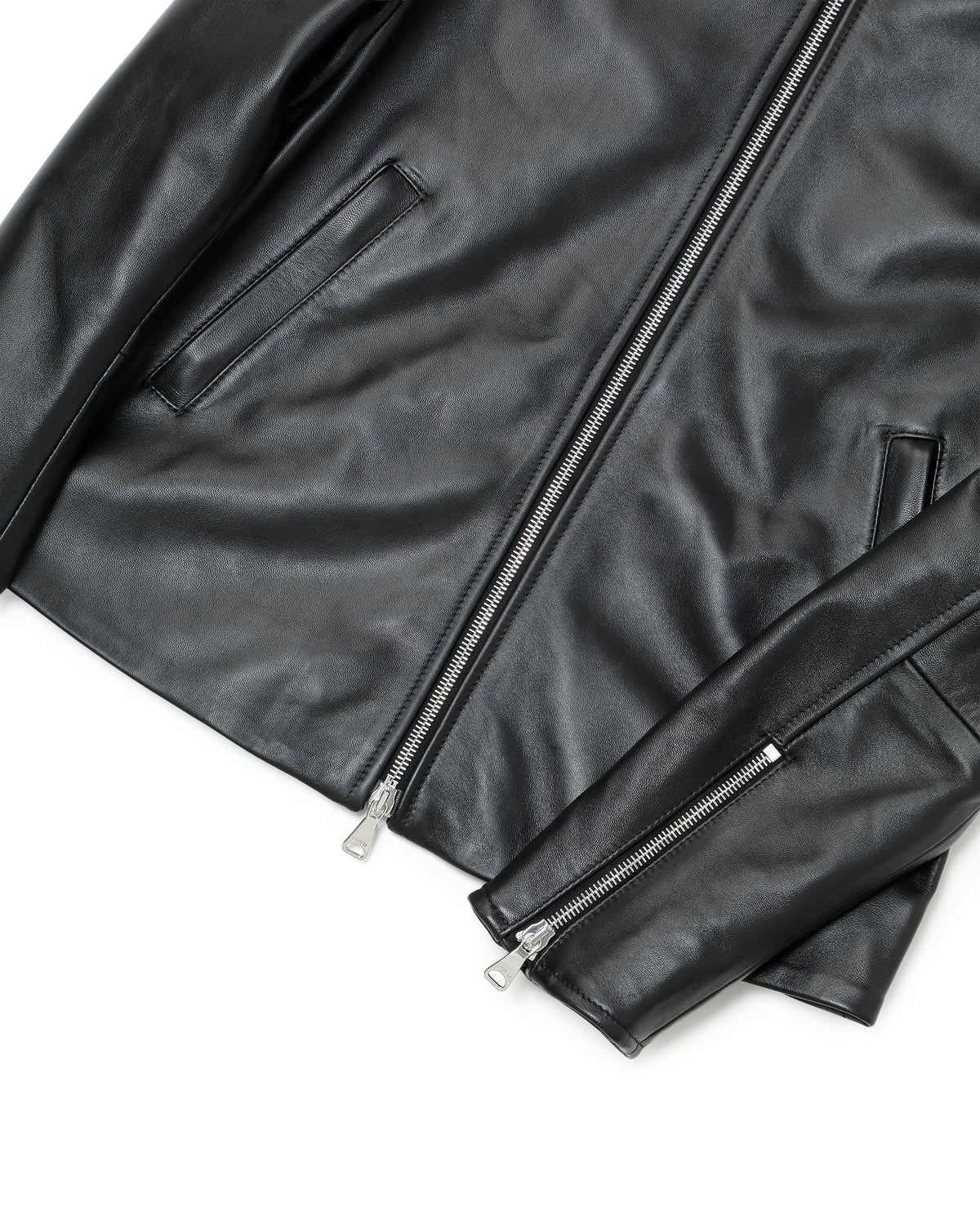 FAI Silver Zip Nappa Cerata Lamb Leather Single Riders / Black