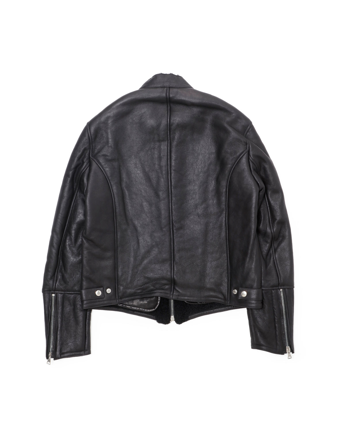 H MONTONE（アッカ モントーネ） シルバーZIP SPムートン シングルライダースジャケット / ブラック