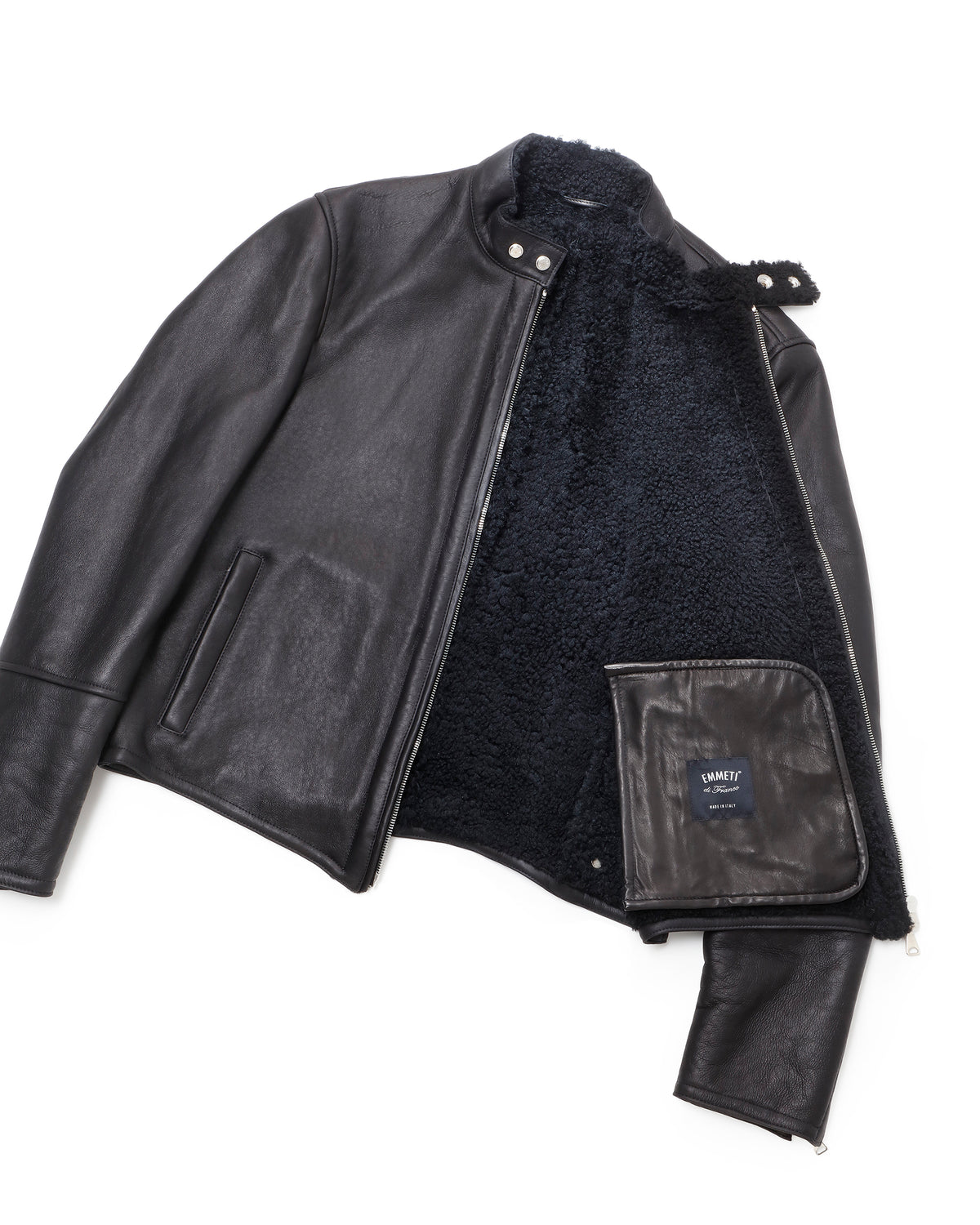 H MONTONE（アッカ モントーネ） シルバーZIP SPムートン シングルライダースジャケット / ブラック