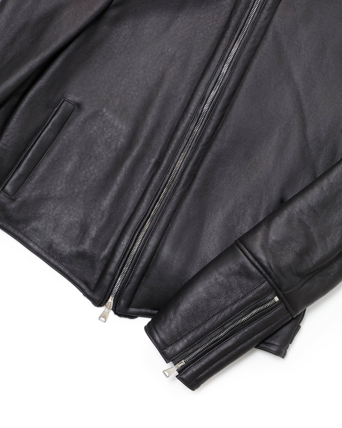H MONTONE（アッカ モントーネ） シルバーZIP SPムートン シングルライダースジャケット / ブラック