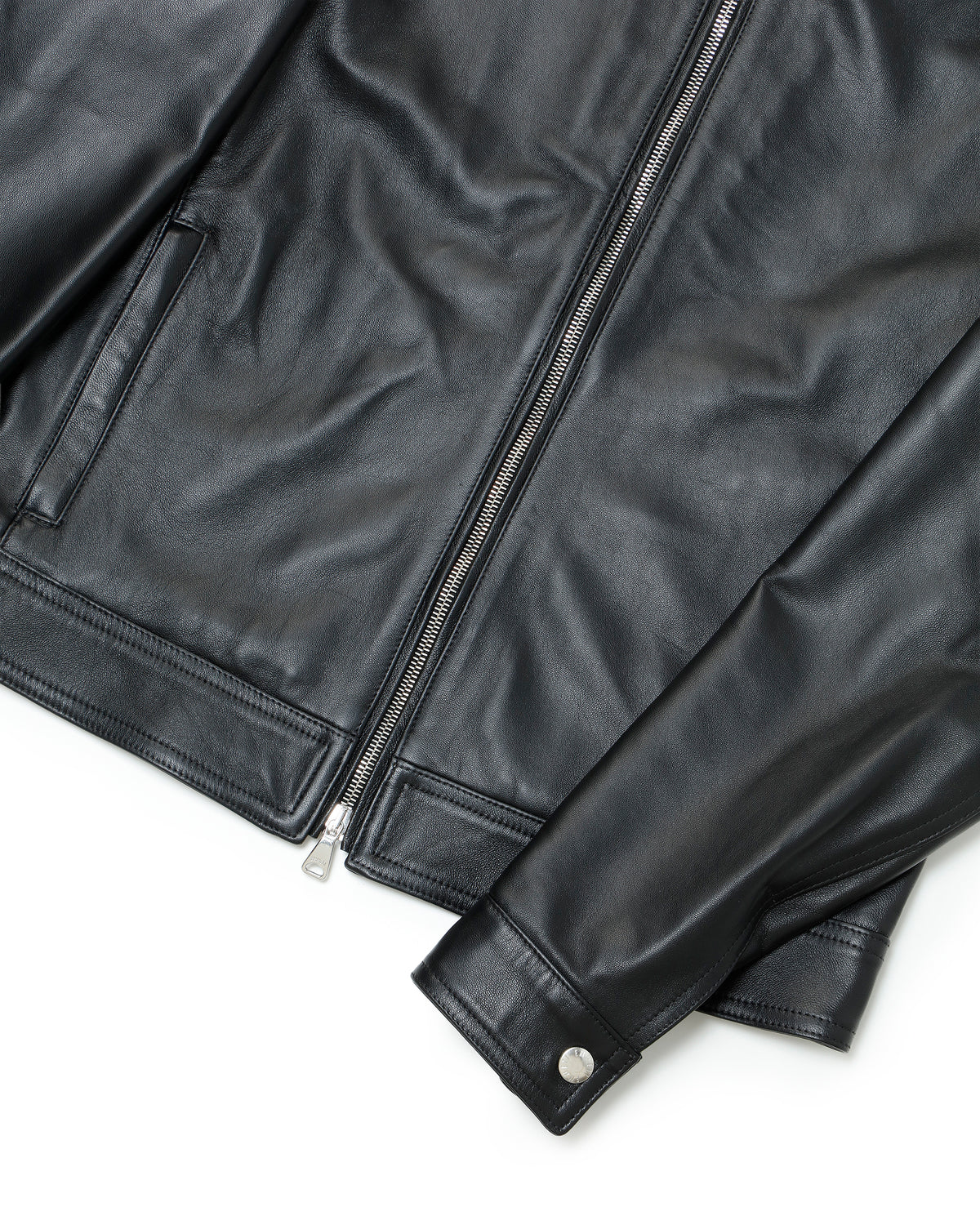 JURI DONNA (ユリ ドンナ) Giubbotto biker singolo in nappa cerata, pelle di agnello, con zip argento / Nero