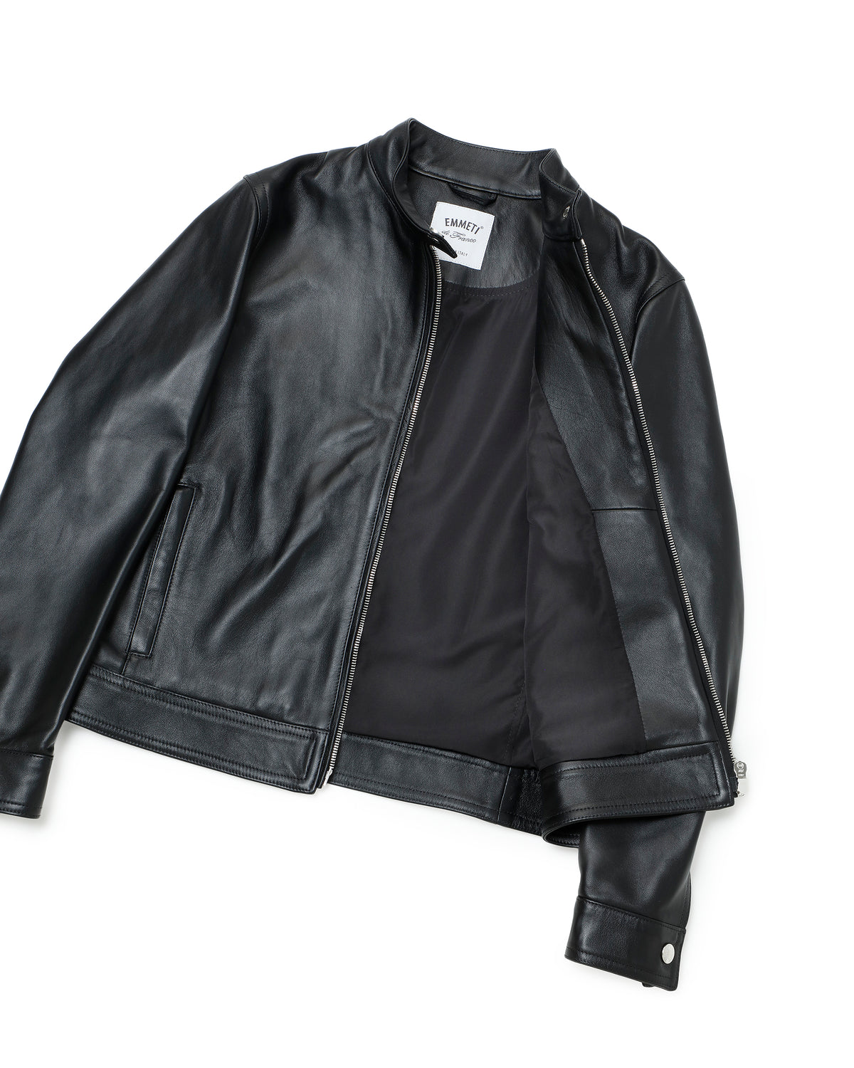 JURI DONNA (ユリ ドンナ) Giubbotto biker singolo in nappa cerata, pelle di agnello, con zip argento / Nero