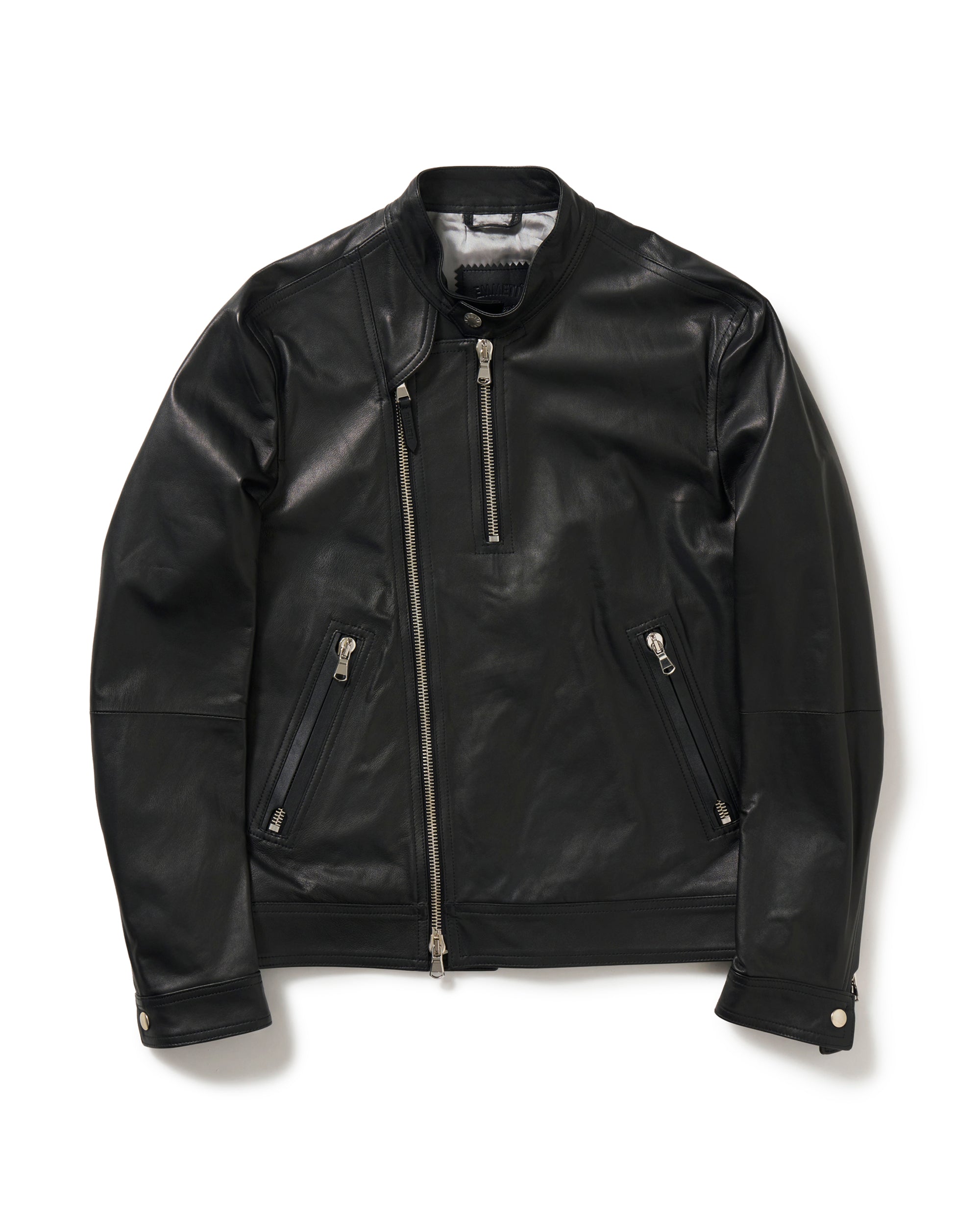 TEO（テオ）シルバーZIP ナッパシルクラムレザー セミダブルライダース / ブラック