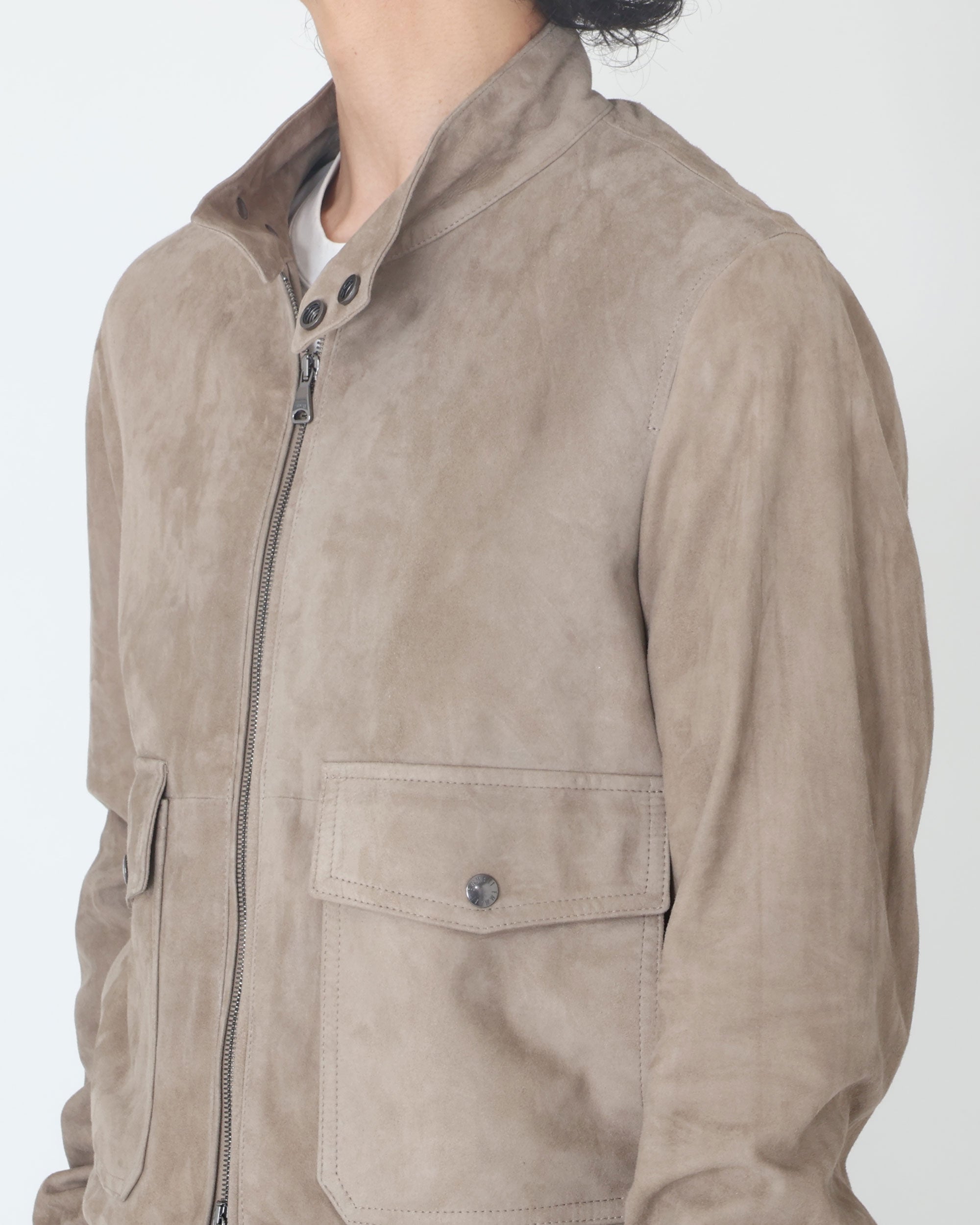 GREYSON (Greyson) Giacca in pelle scamosciata di agnello con zip color canna di fucile / Talpa