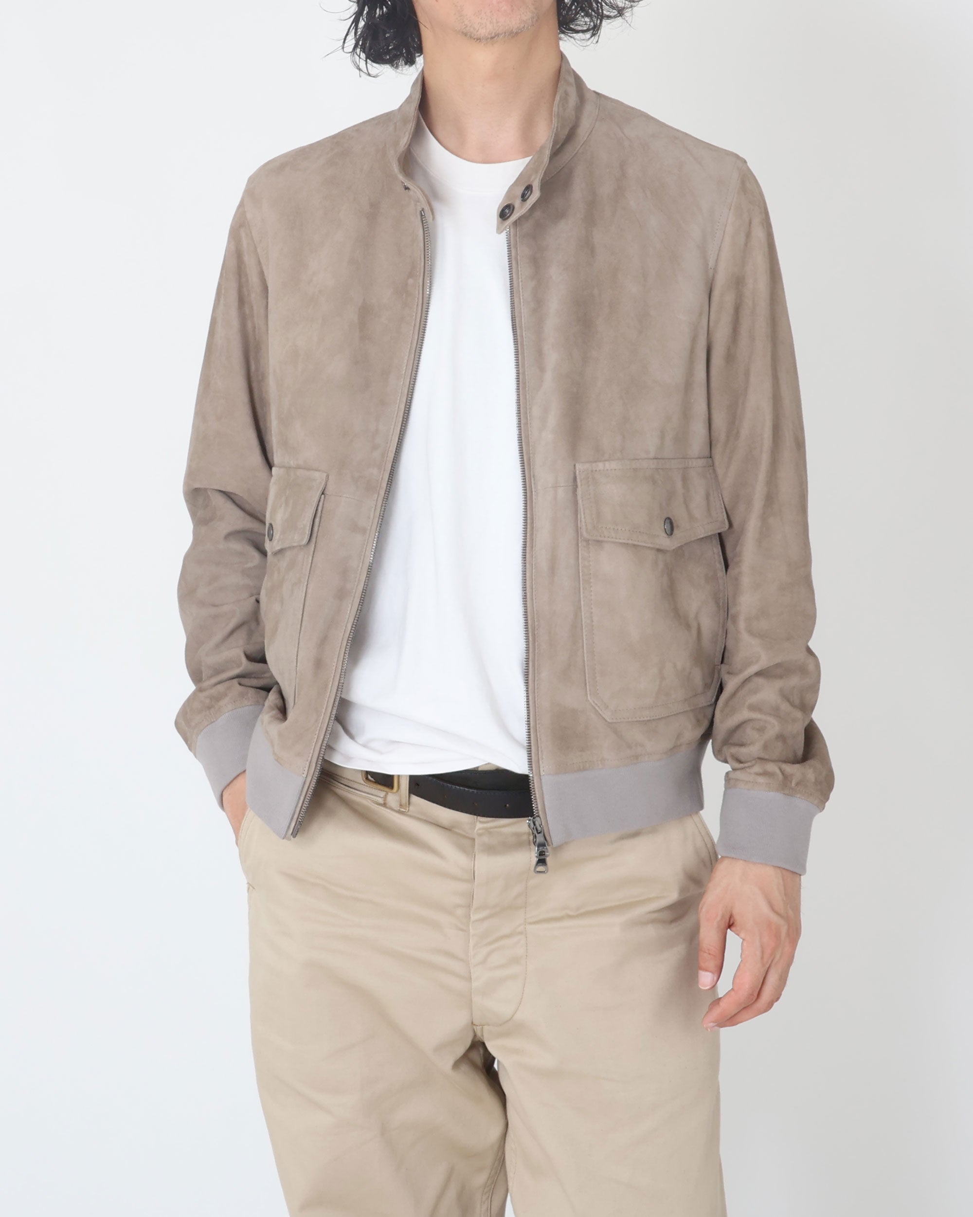 GREYSON (Greyson) Giacca in pelle scamosciata di agnello con zip color canna di fucile / Talpa