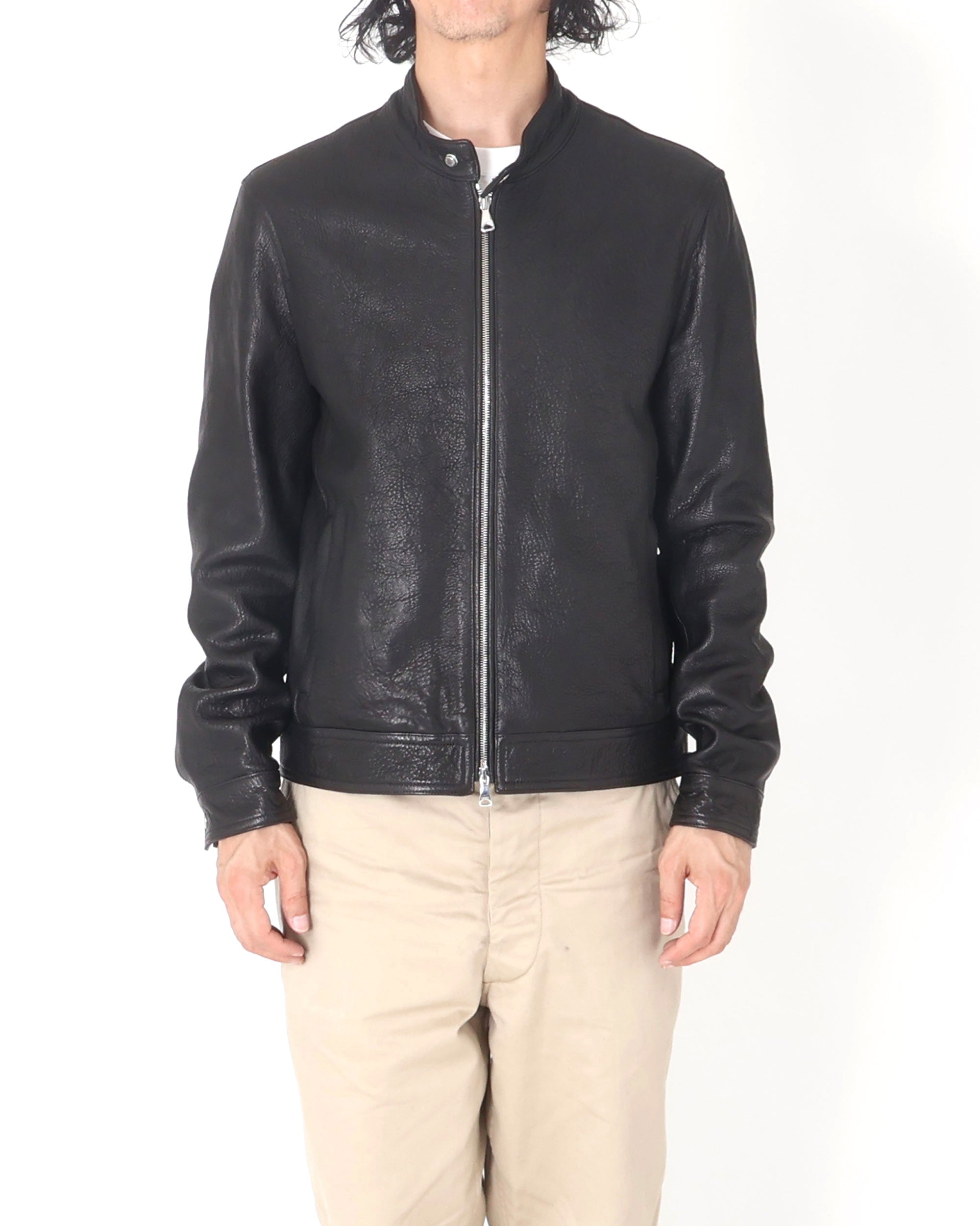 JURI (Yuri) Chiodo in pelle di agnello con zip argentata / Nero