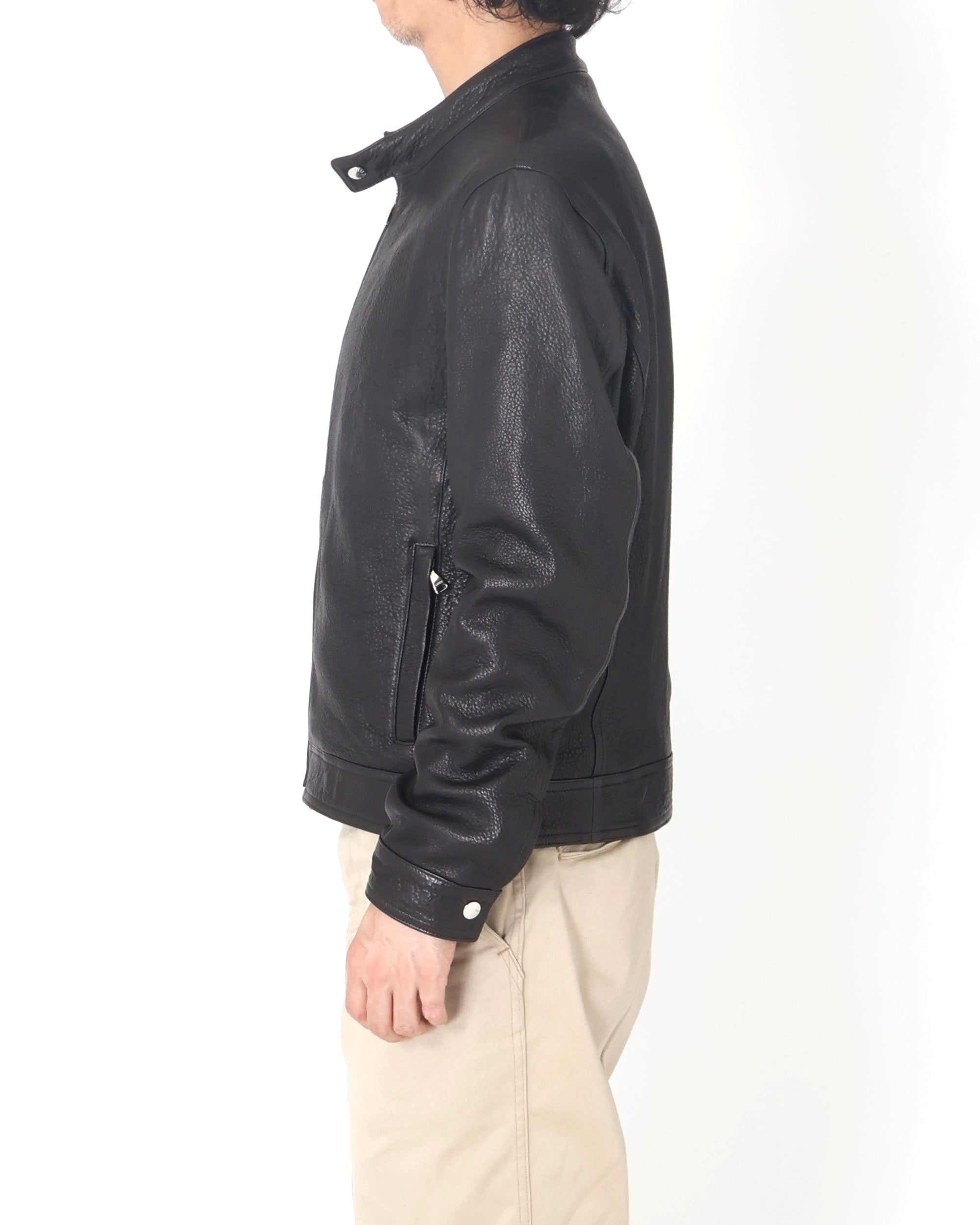 JURI (Yuri) Chiodo in pelle di agnello con zip argentata / Nero